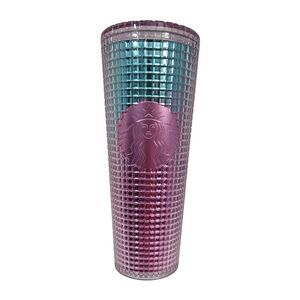 Starbucks Pink Blue Grid Disco Holiday 2020 Venti Cup Tumbler 24oz No Straw